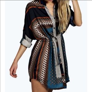 NWT Boohoo Paisley Print Shift Shirt Dress Teal